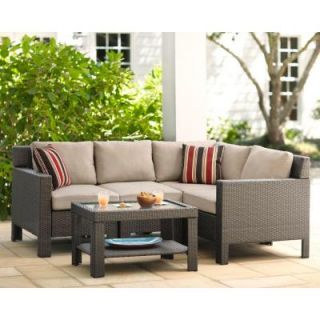 Hampton Bay Beverly 5 Piece Patio Sectional Seating Set with Beige Cushion 65 610233