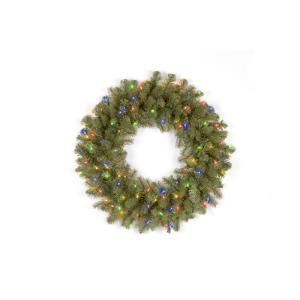 Home Accents Holiday 26 in. Pre Lit LED Downswept Douglas Wreath with Multi Color Lights PEDD1 312LM 26W