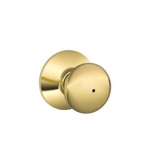 Schlage Plymouth Bright Brass Bed and Bath Knob F40 PLY 605