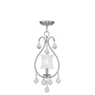 Filament Design 1 Light Brushed Nickel Chandelier with Off White Silk Shimmer Shade CLI MEN6300 91