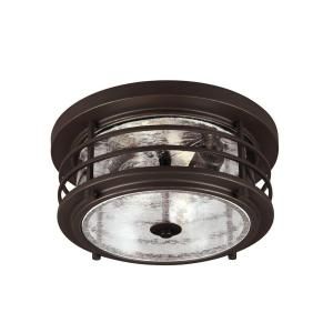 Sea Gull Lighting Sauganash 2 Light Outdoor Antique Bronze Ceiling Flush Mount with Clear Seeded Glass 7824402 71