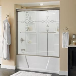Delta Simplicity 59 3/8 in. x 56 1/2 in. Sliding Bypass Tub Door in Brushed Nickel with Frameless Tranquility Glass 159237