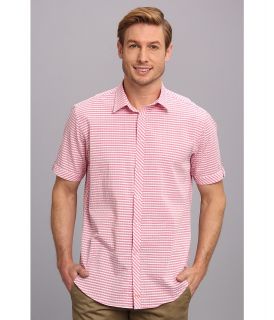Thomas Dean & Co. Pink Seersucker Gingham Button Down S/S Sport Shirt Mens Short Sleeve Button Up (Pink)