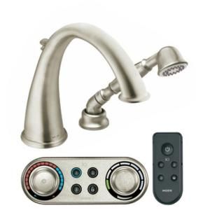 MOEN Kingsley 2 Handle Roman Tub Faucet ioDigital Trim Kit with Handshower in Brushed Nickel T9212BN