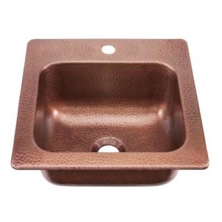 ECOSINKS Dual Mount Solid Copper 15x15x8 1 Hole Single Bowl kitchen Sink in Hammered Antique KPD 1515HA