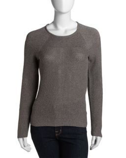 Long Sleeve Cable Knit Zip Sweater, Gray