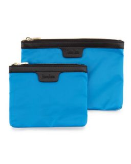 Two Piece Saffiano Trim Nylon Cosmetic Bag Boxed Set, Blue
