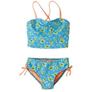 Girls 2 Piece Floral Tankini Swimsuit Set   Turquoise XL
