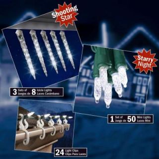 LightShow White Shooting Star and Starry Night LED Starter Kit with gutter clips   $119 VALUE! 87256