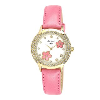 Armitron Now Womens Flower Dial with Pink Leather Strap Watch