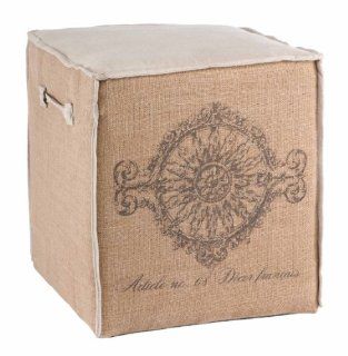 French Script Number 68 Medallion Accent Cube Ottoman  