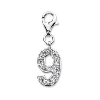 Amore Sterling Silver CZ Number 9 Lobster Clasp Charm: Clasp Style Charms: Jewelry