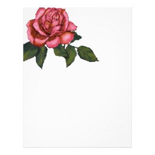 Single Pink Rose Color Pencil Drawing Art Custom Letterhead