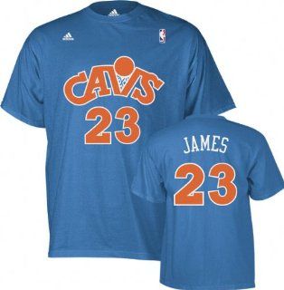 LeBron James adidas Blue Retro Name and Number Cleveland Cavaliers T Shirt : Sports Fan T Shirts : Sports & Outdoors