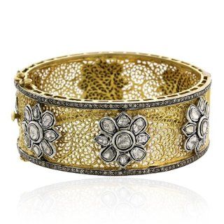 14kt Yellow Gold Rose Cut Diamond Bangle Bracelet Vintage Style Jewelry: Jewelry