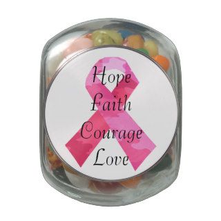 Pink Camouflage Ribbon Faith Candy Jar Glass Candy Jar