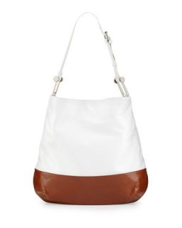 Nadia Colorblock Leather Hobo Bag, White/Cognac