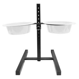 Platinum Pets 4 Cup Wrought Iron Adjustable Double Feeder with Extra Wide Rimmed Bowls in White ADDS32WHT
