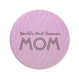 Pink Zebra Print World's Most Awesome Mom Gift Beverage Coaster