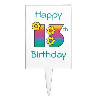Happy 13th Birthday in Flores Rainbow Cake Topper