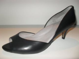 WOMEN'S KENNETH COLE NY BLACK LEATHER OPEN TOE HEELS (SIMPLE WISH CA), SIZE 8 M Pumps Shoes Shoes
