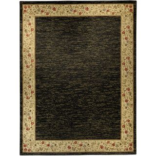 Pasha Collection Solid French Border Black Ivory 7'10 x 10'6 Area Rug 7x9   10x14 Rugs