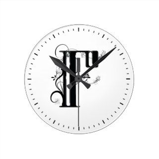 Black and White Floral Typeface  – Letter F Round Clock