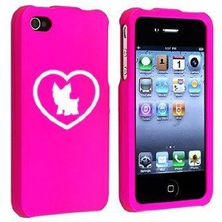 Apple iPhone 4 4S Pink Rubber Hard Case Snap on 2 piece Yorkie Heart: Cell Phones & Accessories