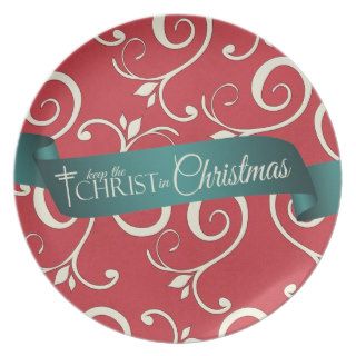 Keep the CHRIST in Christmas Red Teal Plate 35A