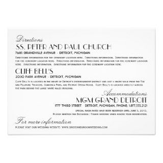 Wedding Information Card  Art Deco Elegant Style