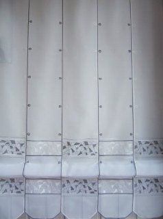 Raffrollo Grau weiss 145 Hoch fenstefertig genäht von Breite ab 16 cm bis 160 cm: Küche & Haushalt