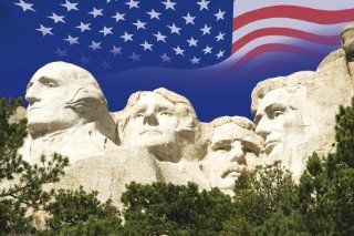 USA   Mount Rushmore National Memorial, USA Flagge Selbstklebende Fototapete Poster Tapete (180 x 120cm): Küche & Haushalt
