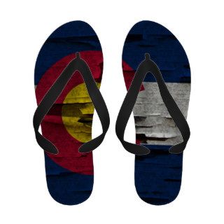 Vintage Damask Paint Peel Pattern Colorado Flag Flip Flops