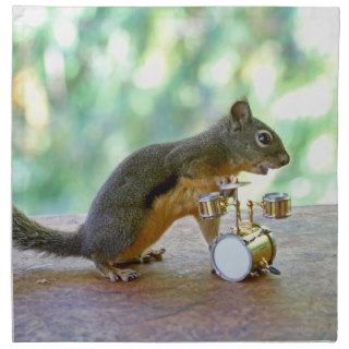 Squirrel Playing Drums Printed Napkins