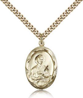 Large Detailed Men's Gold Filled Saint St. Gerard Medal Pendant 1 x 5/8 Inches Expectant Mothers 0801G  Comes with a Stainless Gold Heavy Curb Chain Neckace And a Black velvet Box: Jewelry