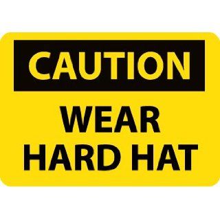 NMC C650AB OSHA Sign, Legend "CAUTION   WEAR HARD HAT", 14" Length x 10" Height, Aluminum, Black on Yellow: Industrial Warning Signs: Industrial & Scientific
