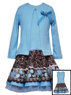 Rare Editions Girls PLUS Size TURQUOISE BLUE BROWN SEQUINED FLORAL DROP WAIST Cardigan/Jacket Dress Set (14.5) Clothing