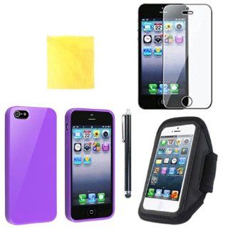 Purple (TRAIT) 5IN1 for iphone 5 5s protector cases TPU Silicone covers for iphone5 for iphone 5s cases +Sport Armband Case Strap Cover +Screen Protector+Cleaning Cloth+Touch Screen Pen: Cell Phones & Accessories