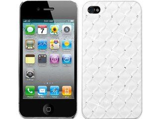 White Rubber Bling Rhinestone Faceplate with Diamonds Hard Crystal Case Cover for Apple iPhone 4 4S AT&T Verizon and Sprint: Cell Phones & Accessories