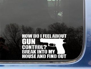 How do I feel about Gun Control? Break into my house and find out   7" x 3 7/8" funny die cut vinyl decal / sticker for window, truck, car, laptop, etc Automotive