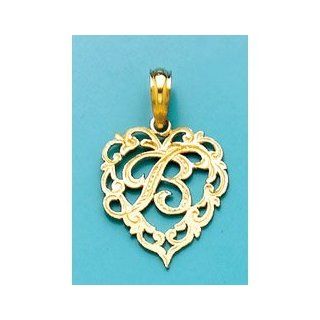 14k Yellow Gold Charm Pendant, Letter B Script Initial In Heart: Million Charms: Jewelry
