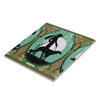 Theresa in Aqua & Olive   Art Deco Lady with Dog Tile