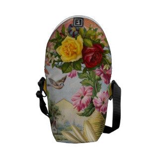 Vintage Shabby Chic Girly Pink Yellow Roses Floral Commuter Bags