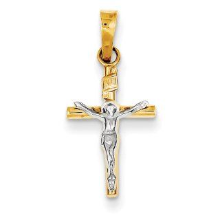 14k Two tone INRI Hollow Crucifix Pendant 9mmx20mm: Jewelry