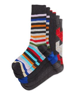 Three Pair Sock Set, Colorblock/Stripe/Argyle