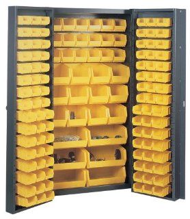 Edsal BC6200G 38 Inch Wide by 24 Inch Deep by 72 Inch High 132 All Plastic Bin Welded Storage Cabinet, Grey/Yellow: Home Improvement