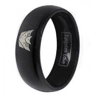 JewelryWe 8mm Men Ladies Black Tungsten Carbide Promise Ring with Silver Laser Etched Transformers Decepticon Symbol Collector's Engagement Wedding Band: Jewelry