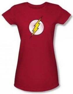 DC Flash Logo Distressed Juniors Red Sheer Cap Sleeve T Shirt DCO137 JS: Clothing