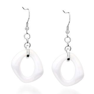 Style #2CE142 TY0 316L Stainless Steel Fish Hook Dangling Ladies Earrings with Genuine White Ceramic: Jewelry
