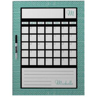 Teal Greek Key Initial Calendar Dry Erase Board